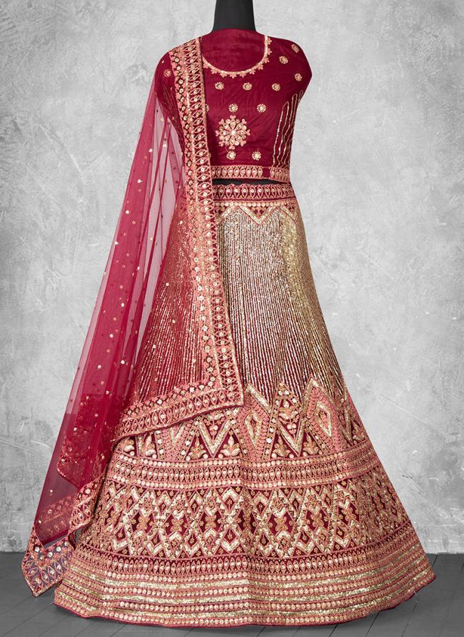 Net Maroon Wedding Wear Sequins Work Lehenga Choli